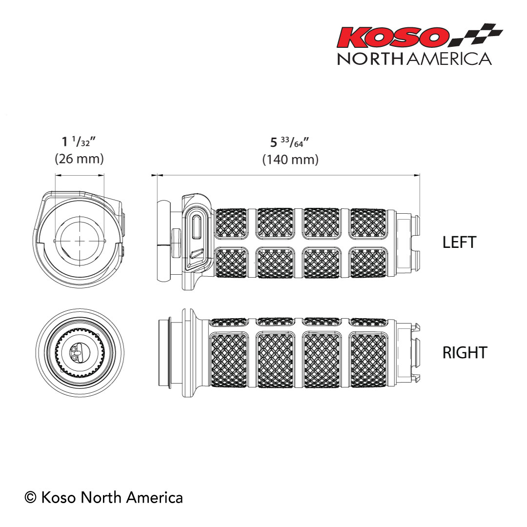 Koso Titan-II manopole riscaldate cromate Harley gas elettronico
