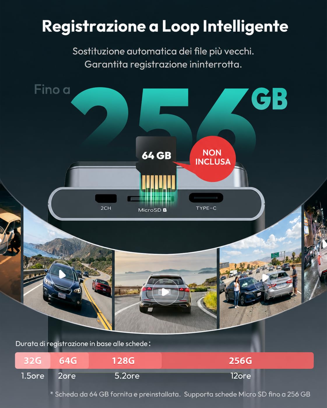 Botslab G300H Plus dash cam 4K fronte+retro vocale