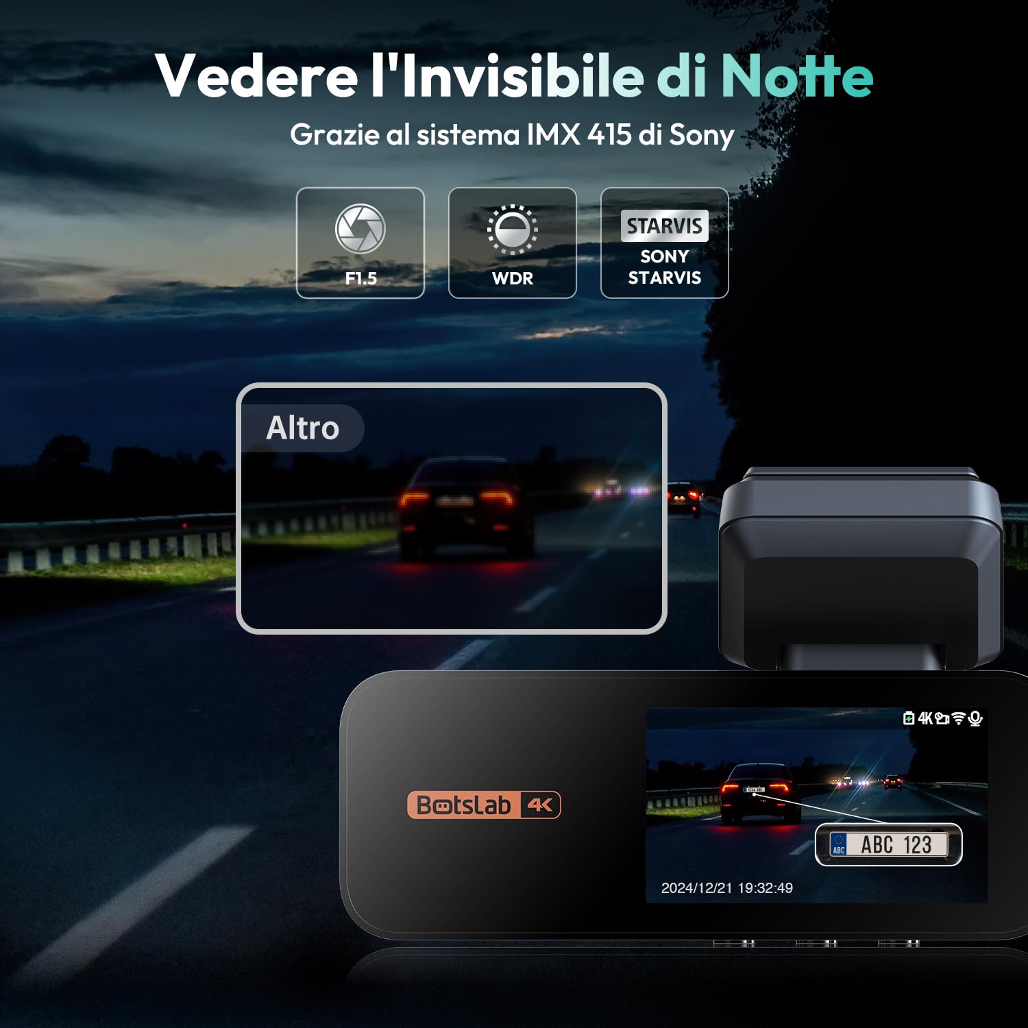 BOTSLAB 4K Dash Cam Auto Anteriore Posteriore 64GB