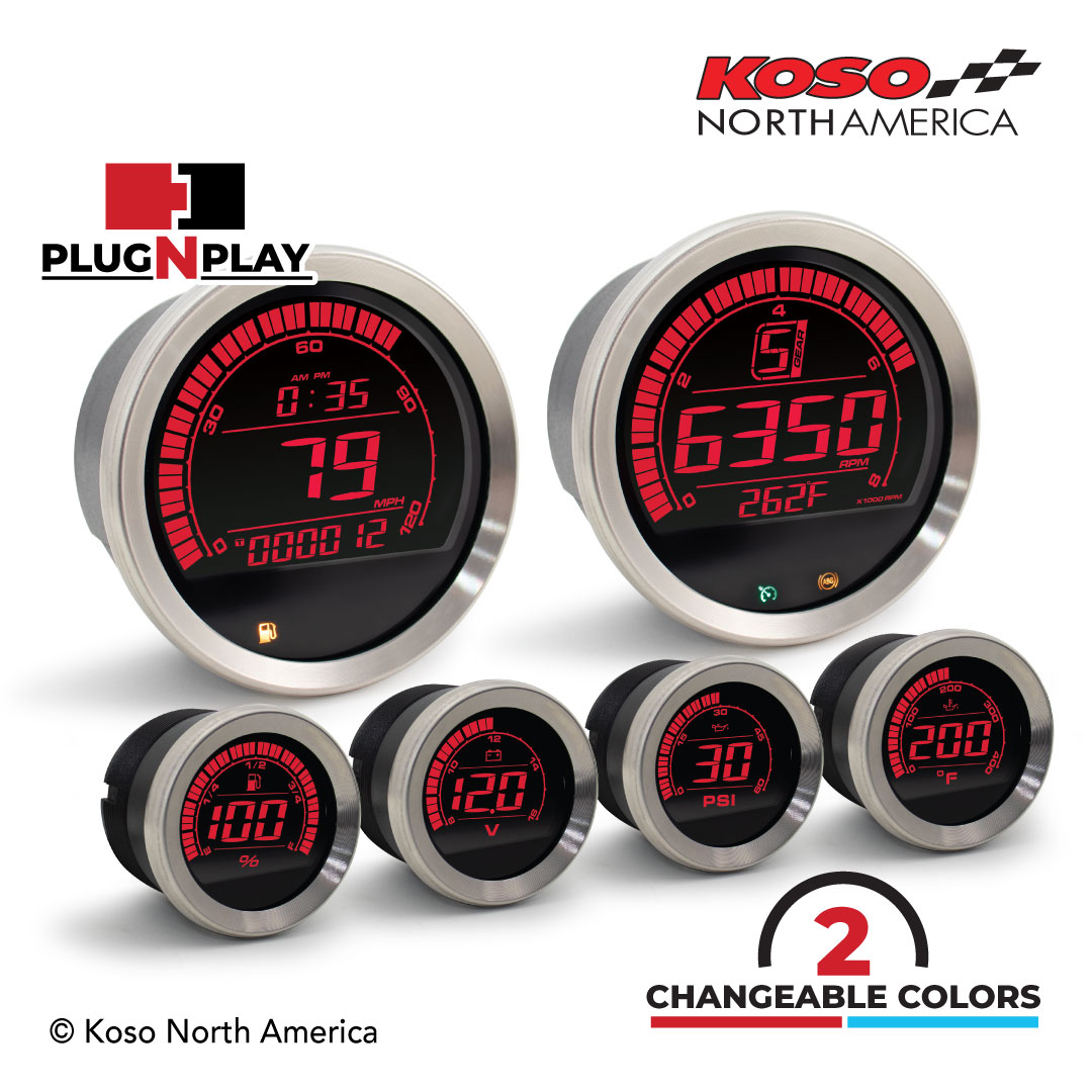 Koso HD-02 kit 6 strumenti ghiera argento Harley