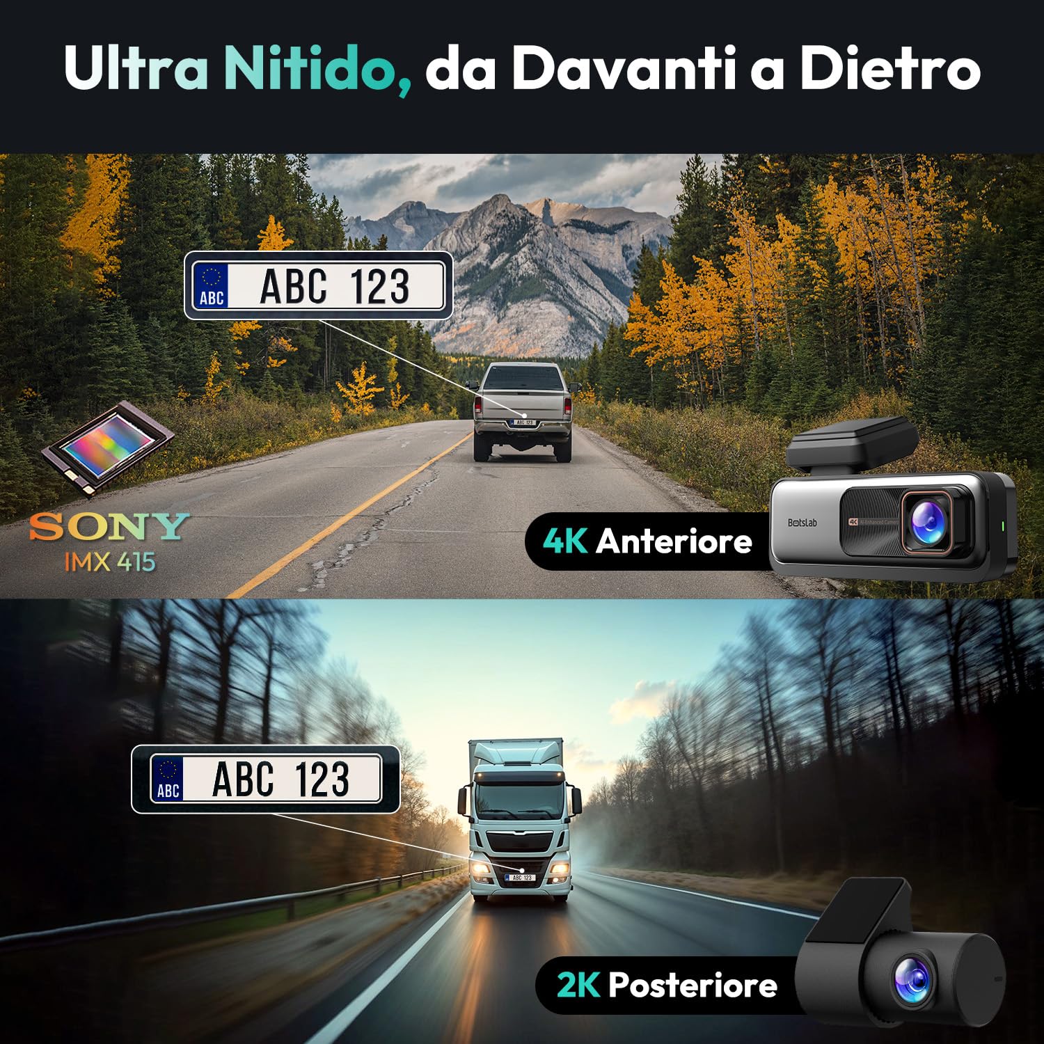 BOTSLAB 4K Dash Cam Auto Anteriore Posteriore 64GB