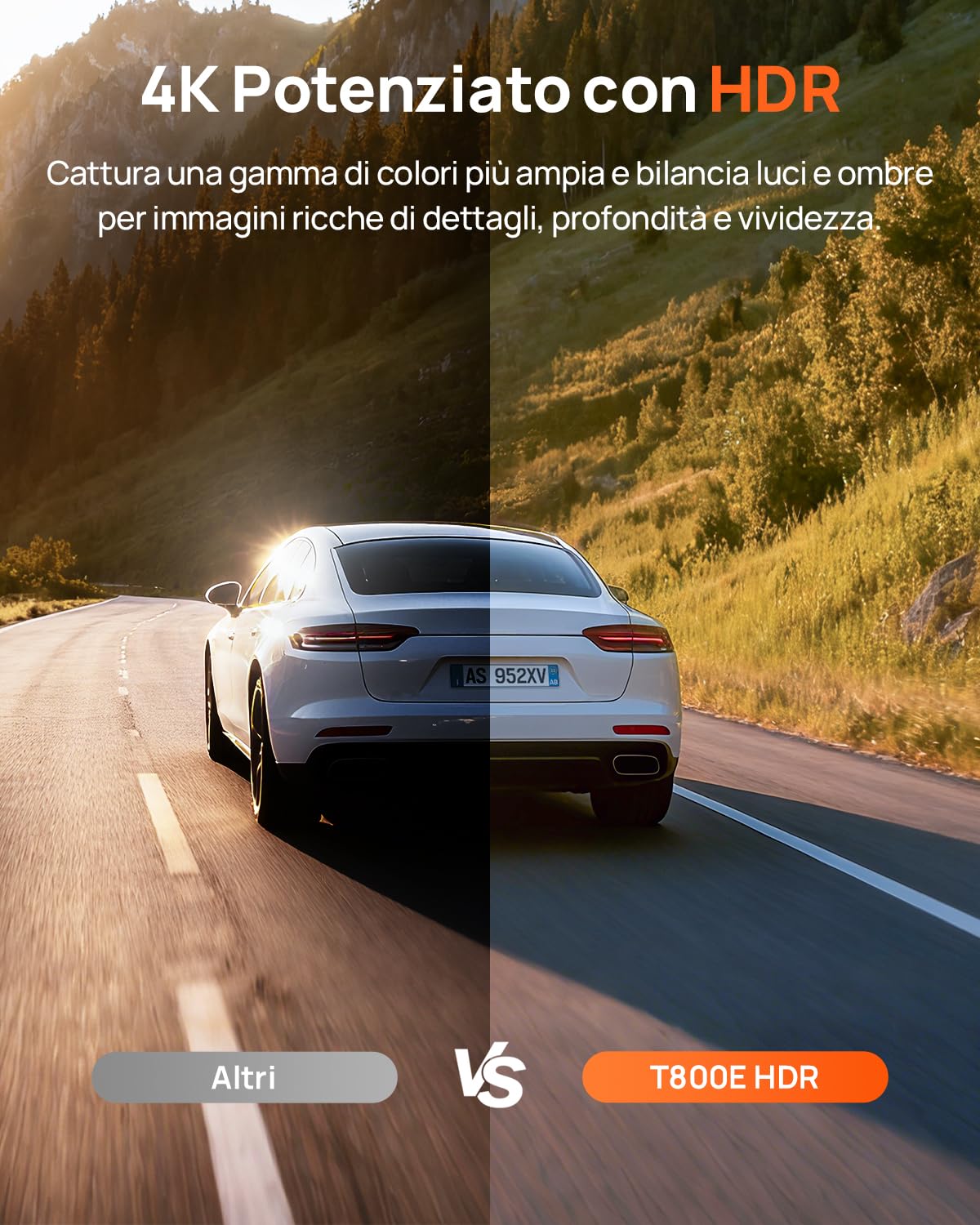 70mai T800E dash cam auto 3 canali 4K+1080P con HDR