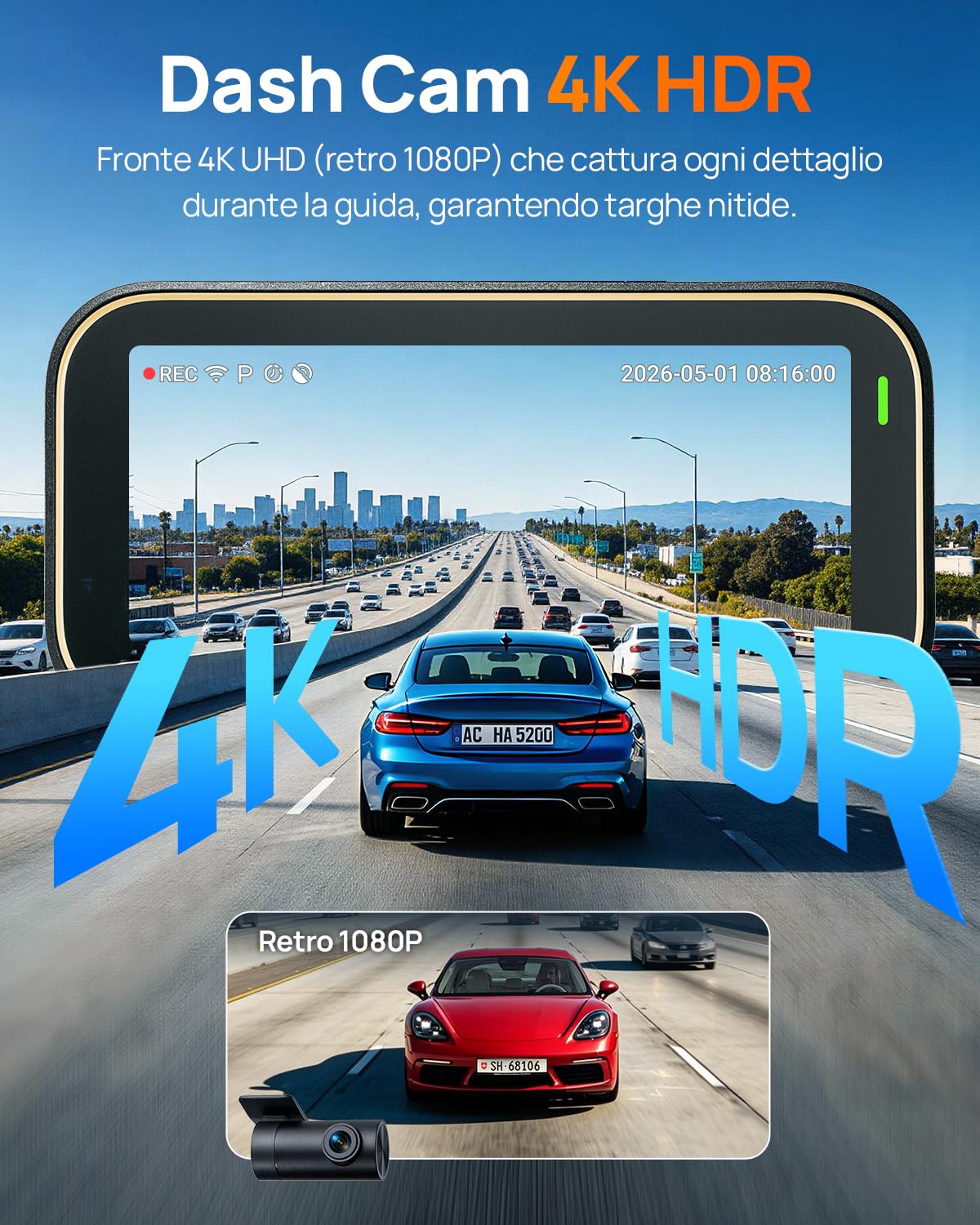 70mai A810 Lite Dash Cam Auto 4K+1080P 64GB GPS