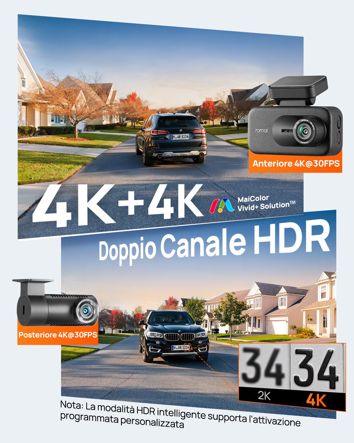 70mai A900 doppia dash cam 4K+4K HDR 64GB