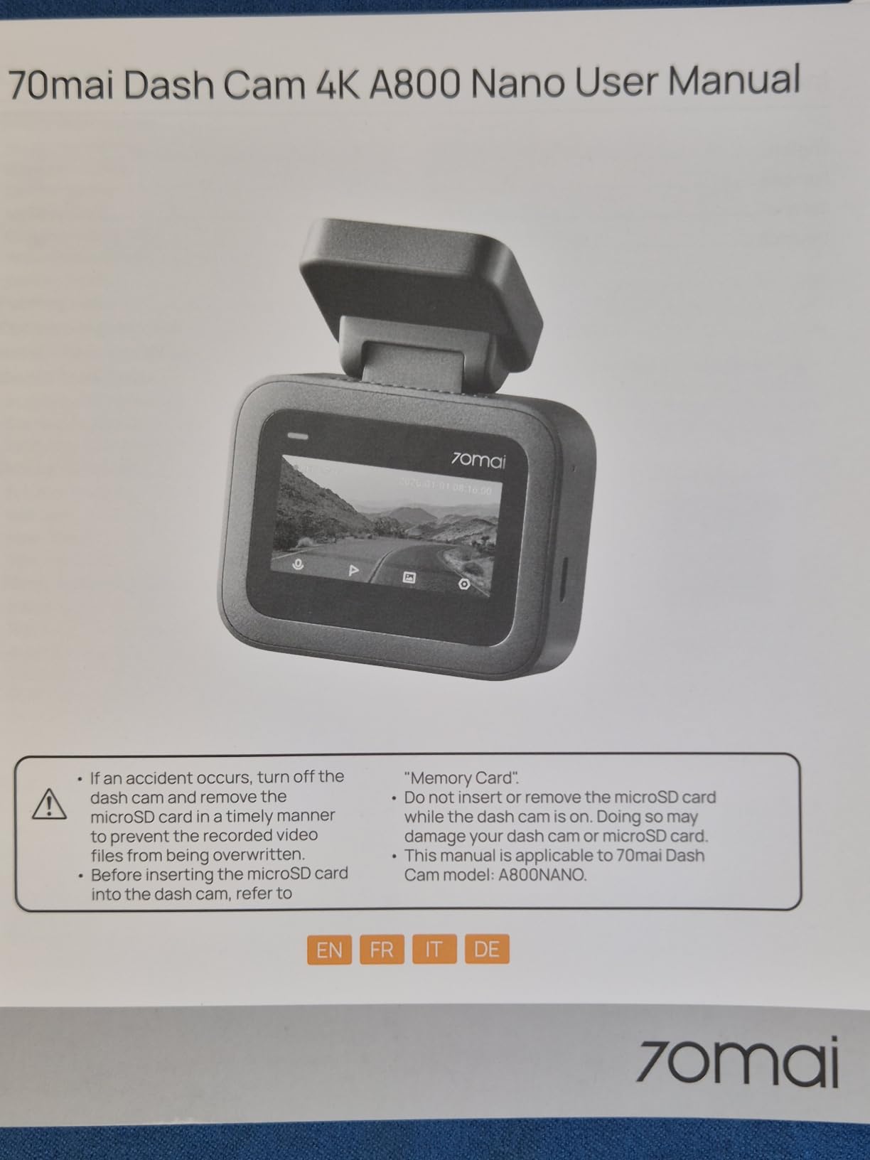 70mai A800 Nano dash cam 4K HDR Wi-Fi 6