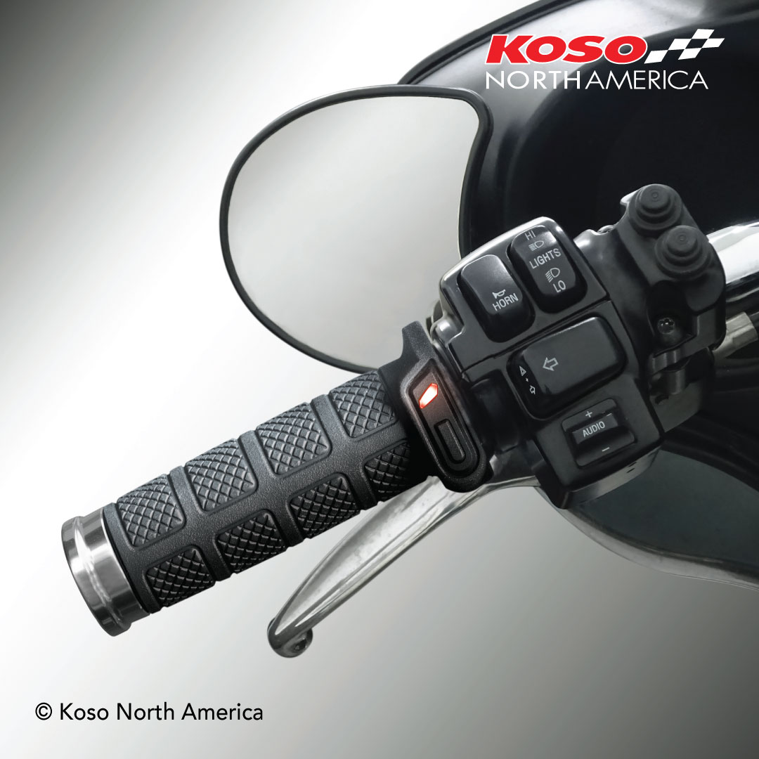 Koso Titan-II manopole riscaldate cromate Harley gas elettronico