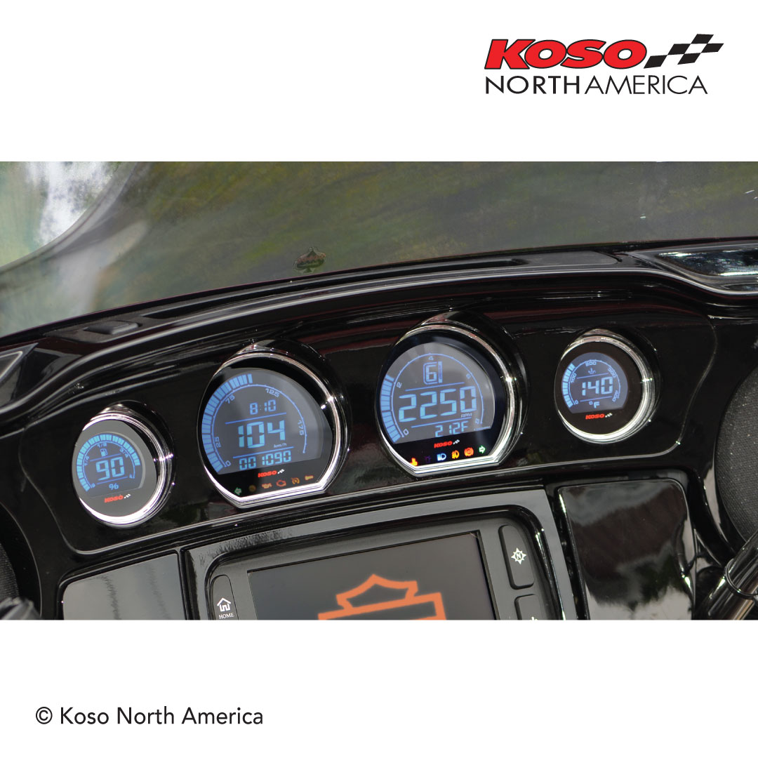 Koso HD-03 kit 4 strumenti LCD rosso-blu per Harley