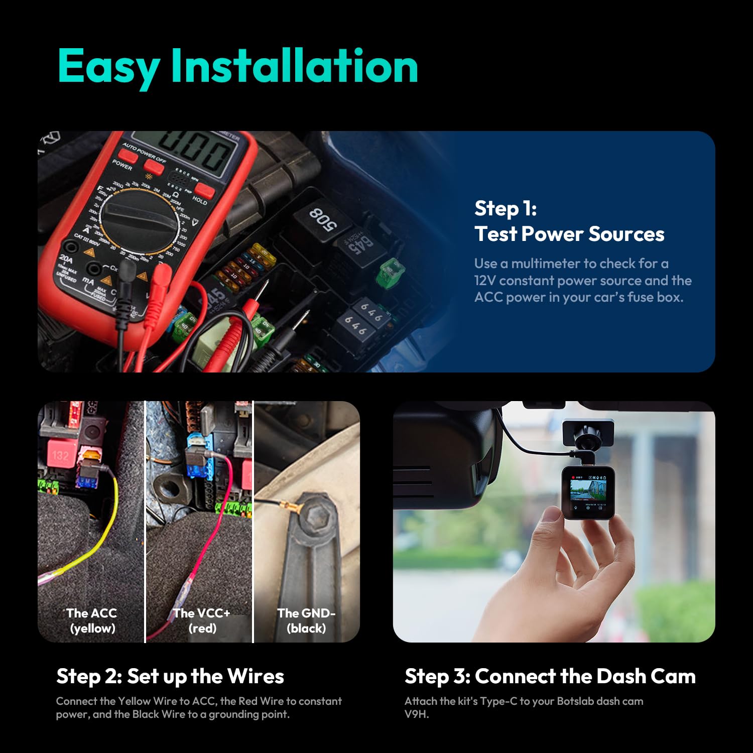 Botslab kit cablaggio dash cam Type-C parcheggio