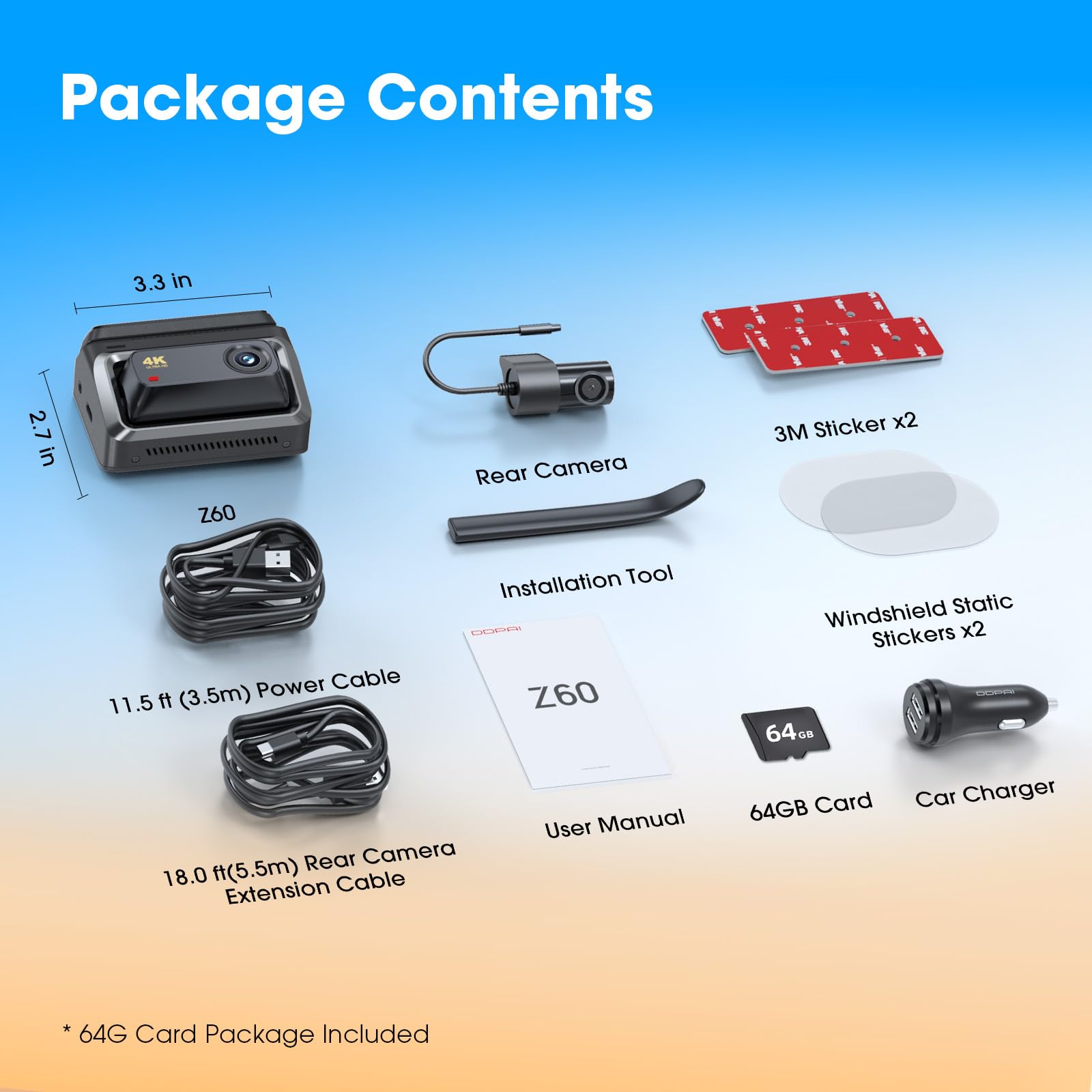 DDPAI Z60 dashcam auto 4K+1080P con SD 64GB GPS