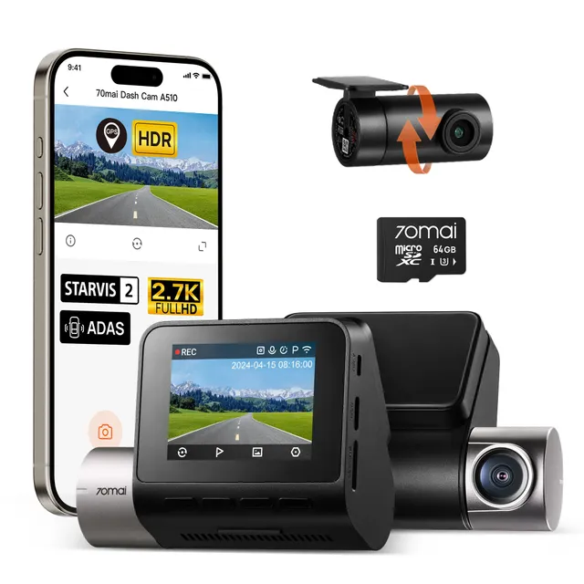 70mai Serie A A510 dash cam doppia SD 64GB GPS