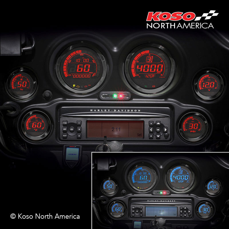 Koso HD-02P manometro olio Harley cornice nera
