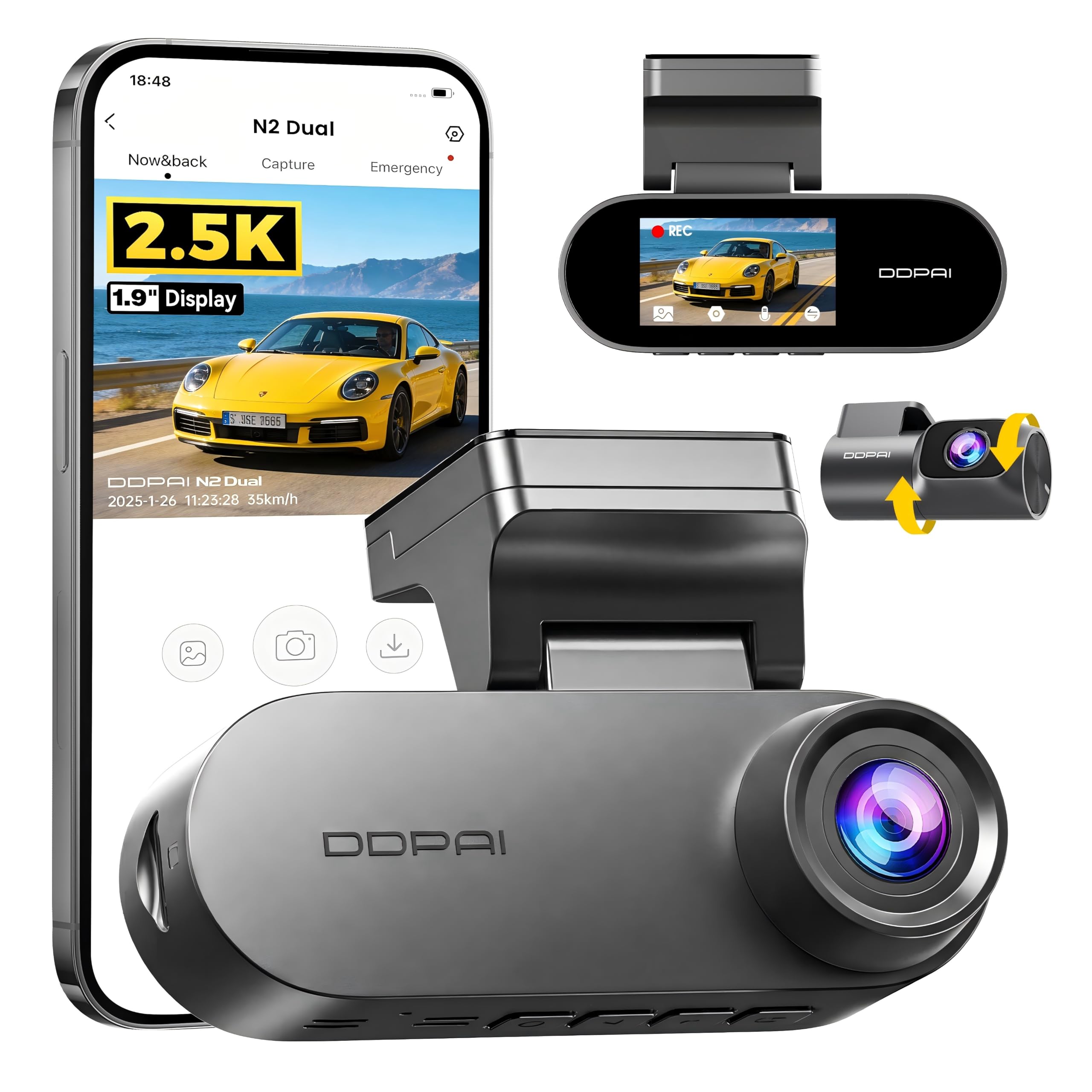 DDPAI N2 Dual dash cam auto 2.5K+1080P LCD 1,9"