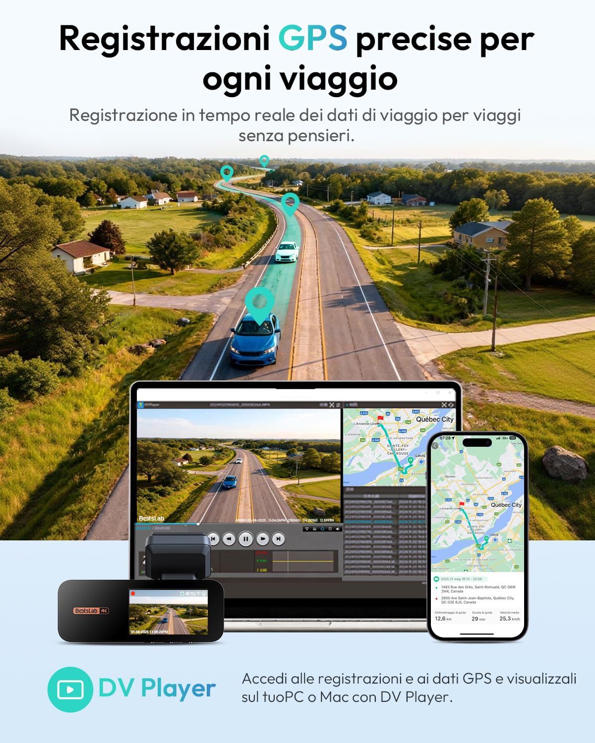 Botslab Dual dash cam auto anteriore posteriore 4K+2K ADAS