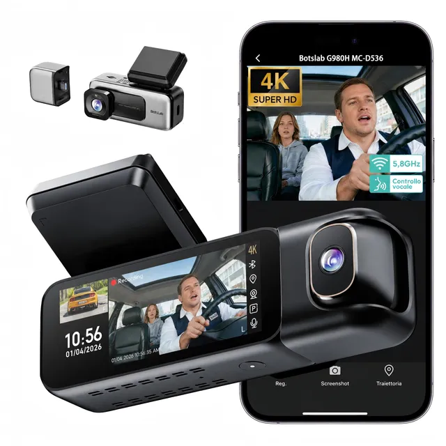 Botslab G980H dash cam auto 4K+1080P fronte interno taxi