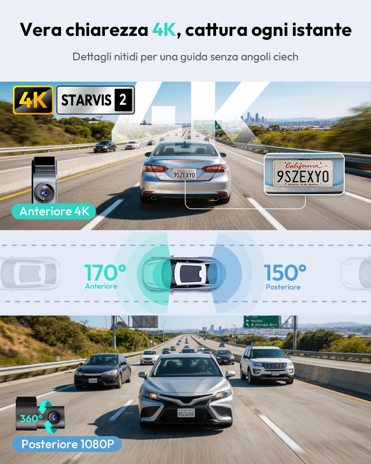 Botslab G300H Plus dash cam 4K fronte e retro 64 GB