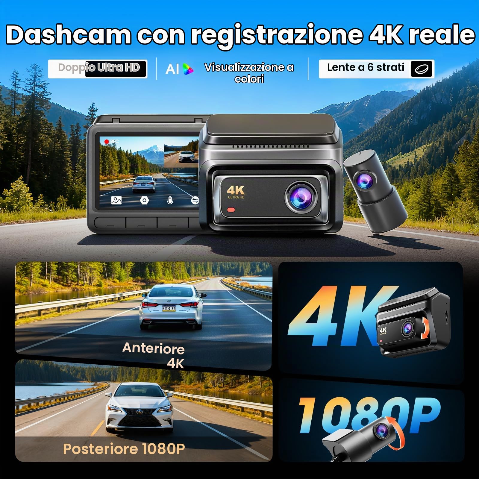 DDPAI Z60 dashcam auto 4K+1080P con SD 64GB GPS