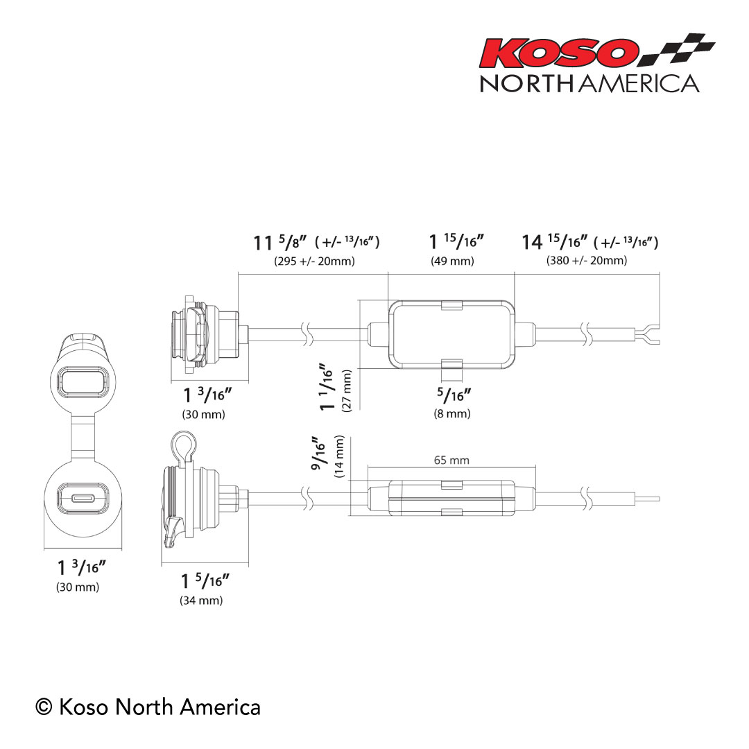 Koso Single Port USB Charger caricatore USB moto Type-C con tappo
