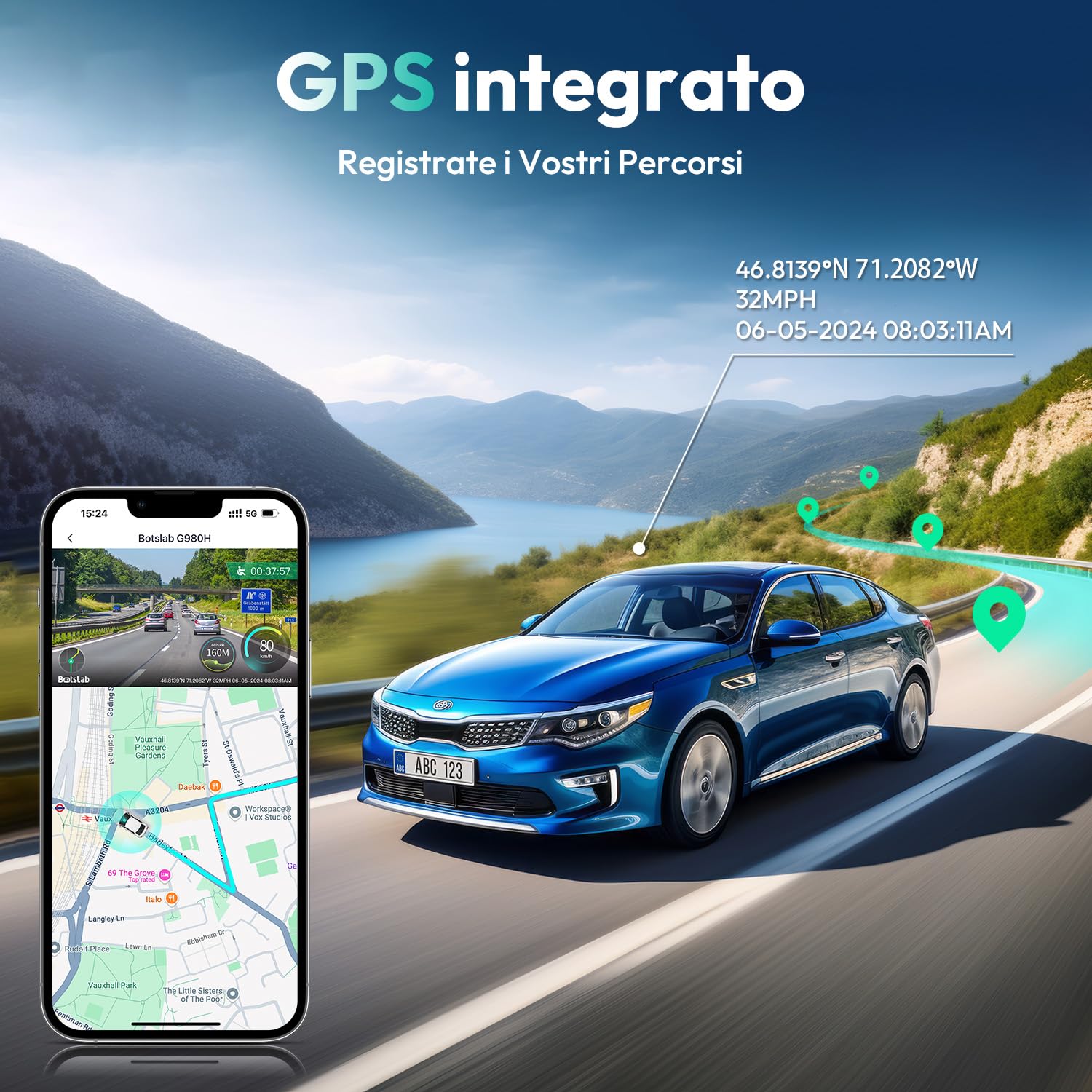 BOTSLAB 4K Dash Cam Auto Anteriore Posteriore 64GB