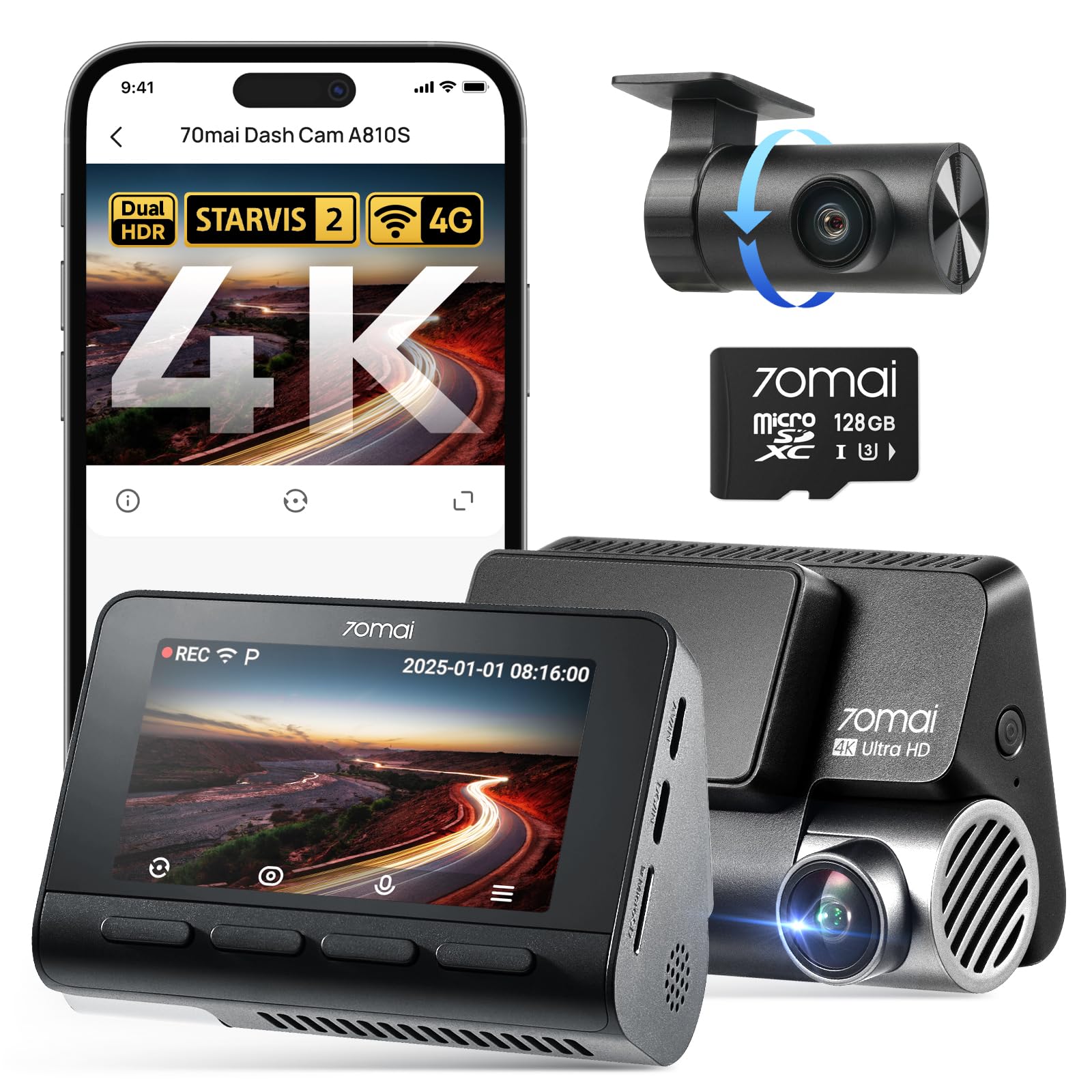 70mai Serie A A810S dash cam 4K SD 128GB GPS