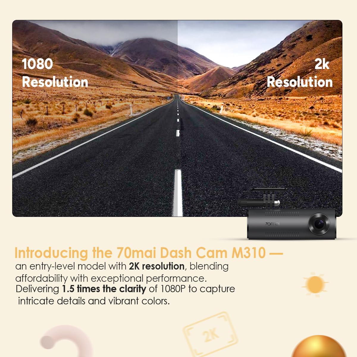 70mai M310 dash cam auto 2K grigio scuro visione notturna