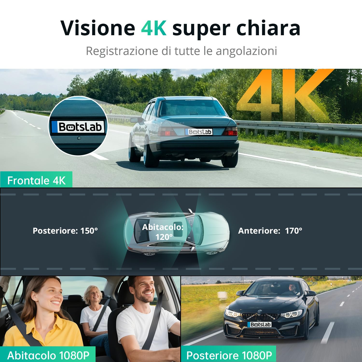 Botslab G980H dash cam 3 canali 4K controllo vocale