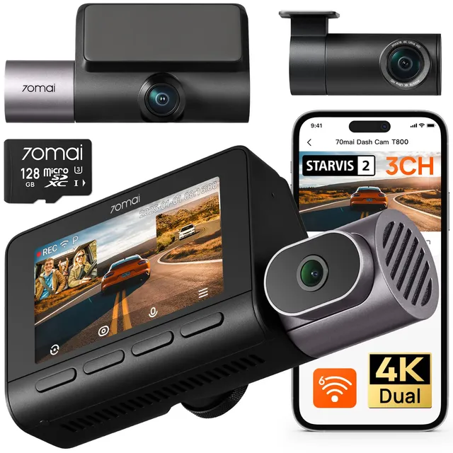 70mai T800 dash cam auto 3 canali 4K 128GB HDR