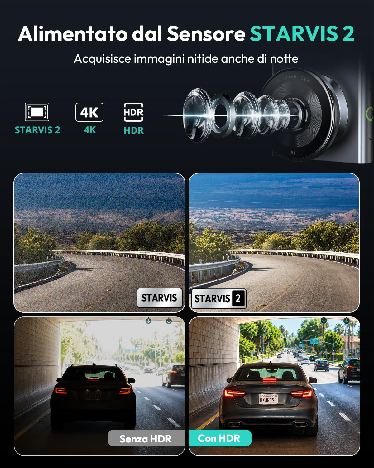 Botslab G300H Plus dash cam 4K fronte e retro 64 GB