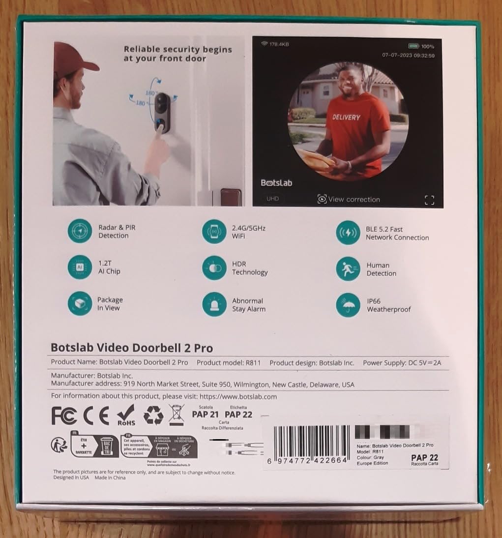 Botslab R810 videocitofono WiFi 5MP SD 32GB