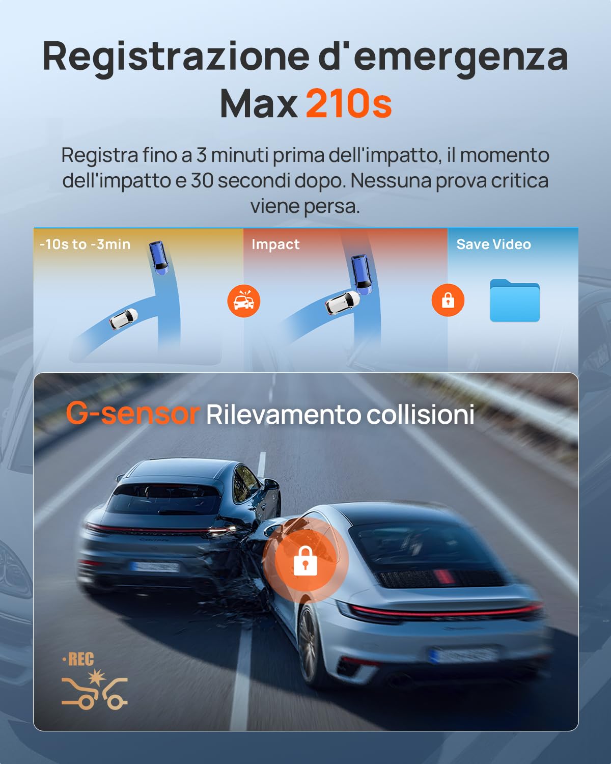 70mai T800E dash cam auto 3 canali 4K+1080P con HDR