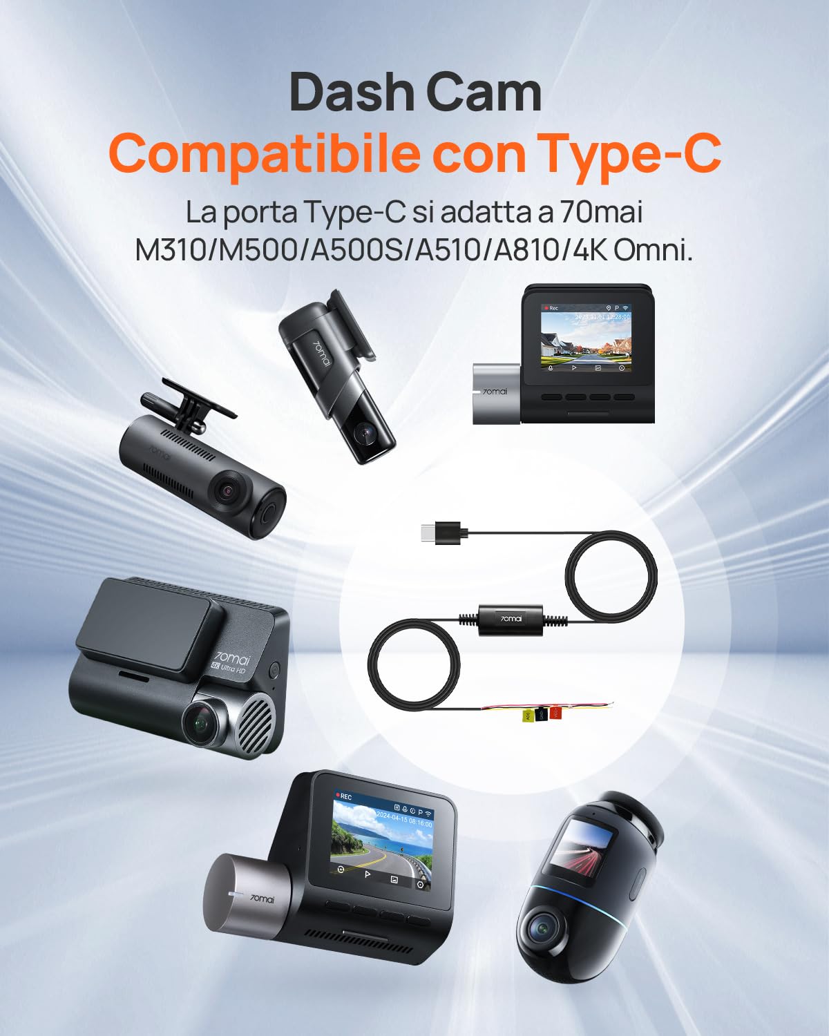 70mai UP03 kit cablaggio dash cam USB-C 3,3m 12V-30V