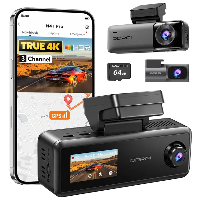 DDPAI N4T Pro Dashcam 3 Canali 4K 64GB GPS