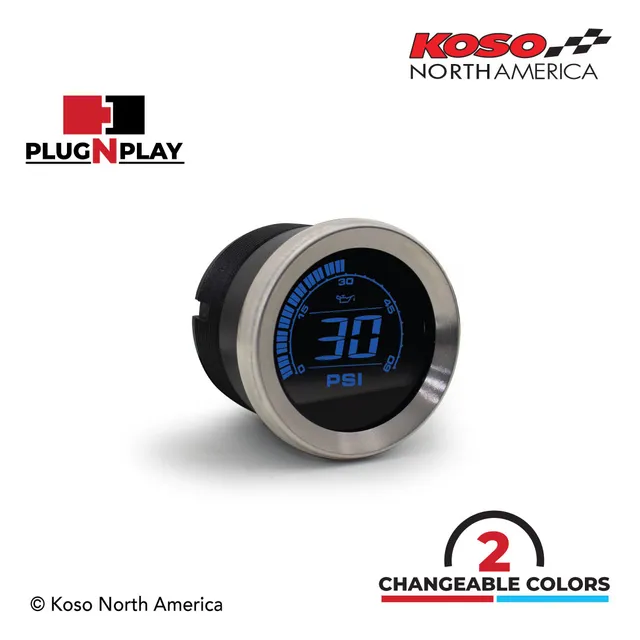 Koso HD-02P manometro olio Harley argento 0-60 PSI