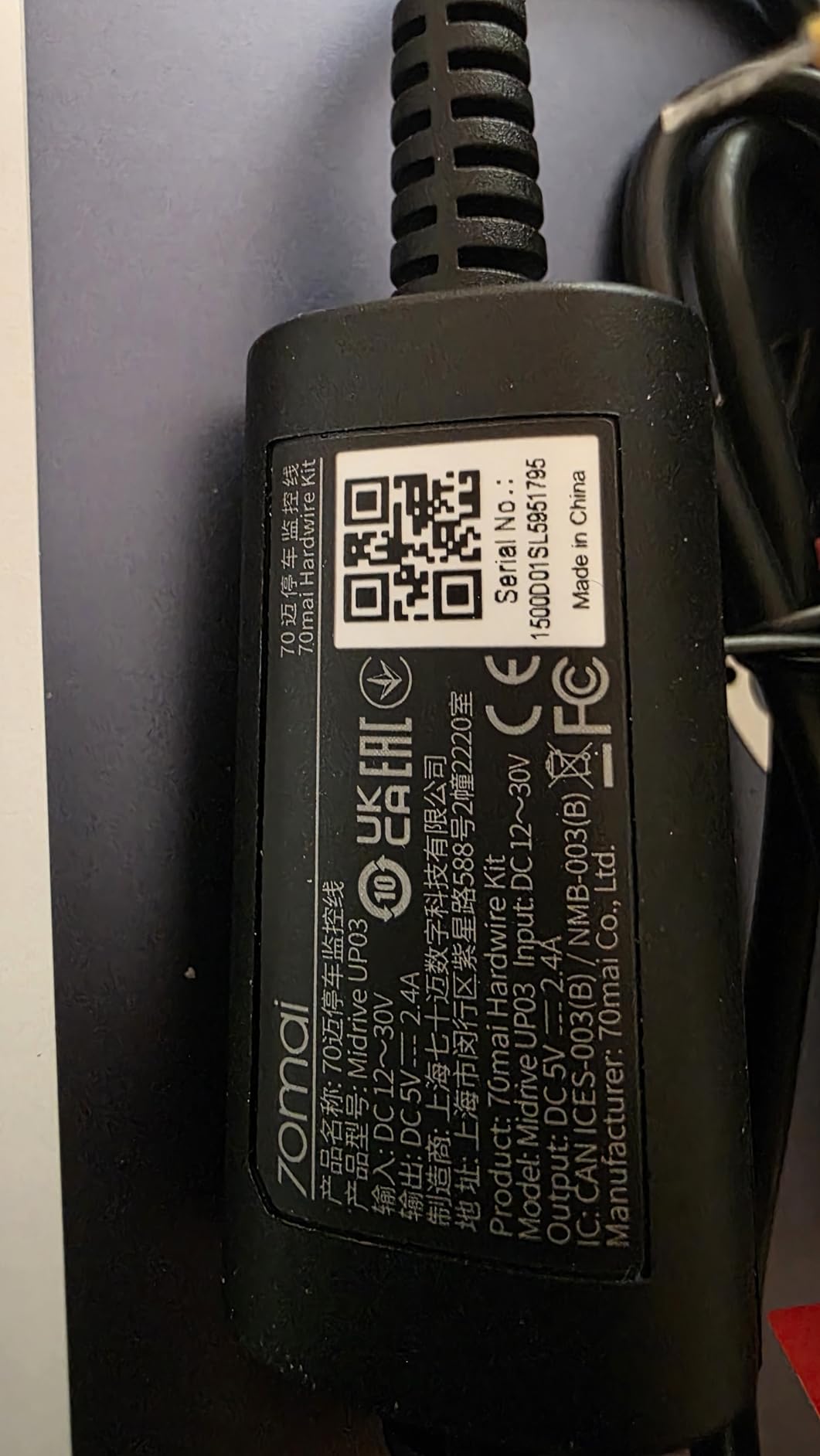 70mai UP03 kit cablaggio dash cam USB-C 3,3m 12V-30V