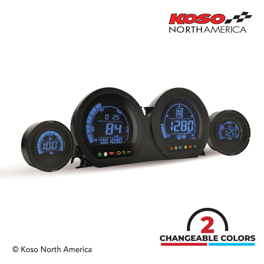 Koso HD-03 kit 4 strumenti LCD rosso-blu per Harley