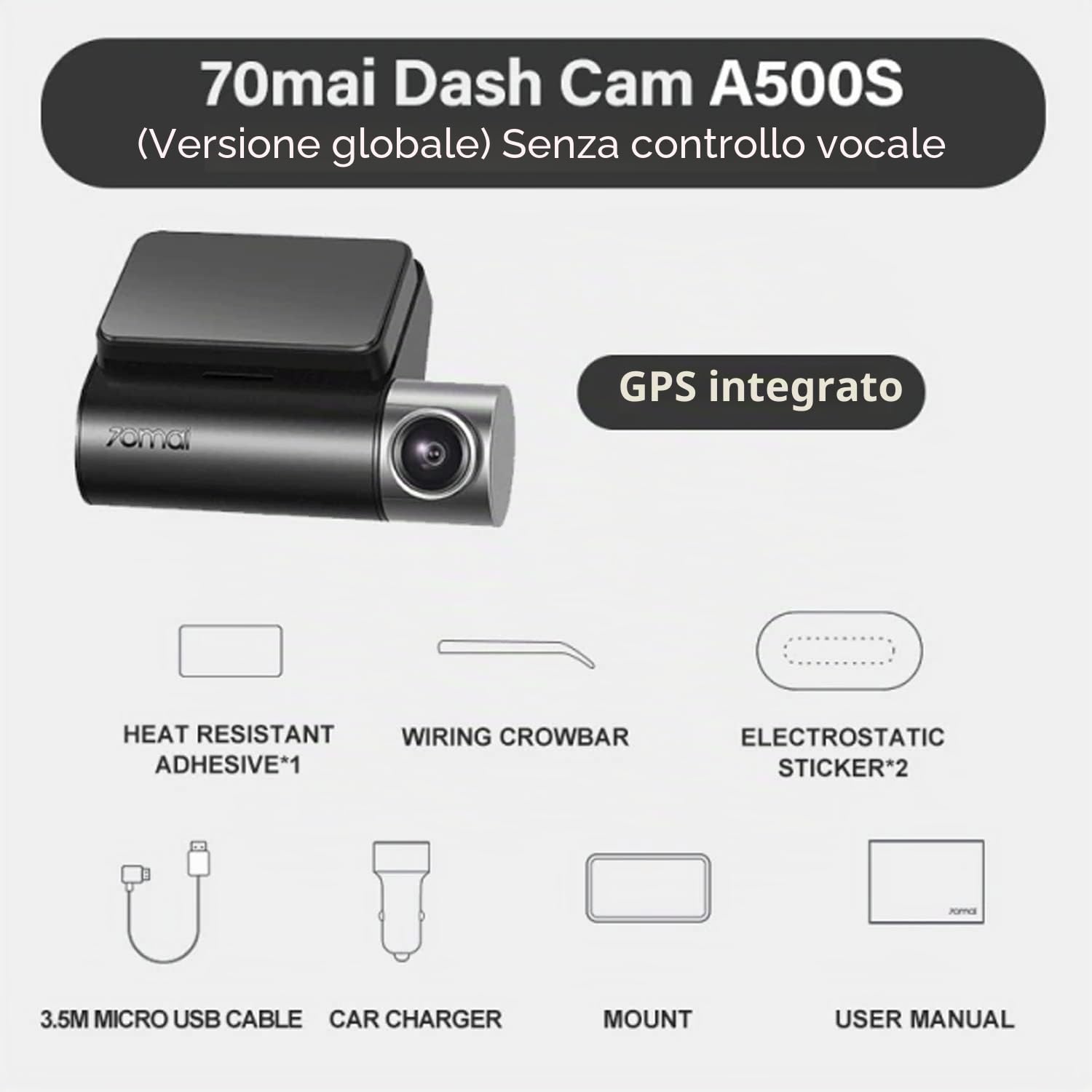 70mai A500S Pro Plus+ dash cam auto 1944P con GPS