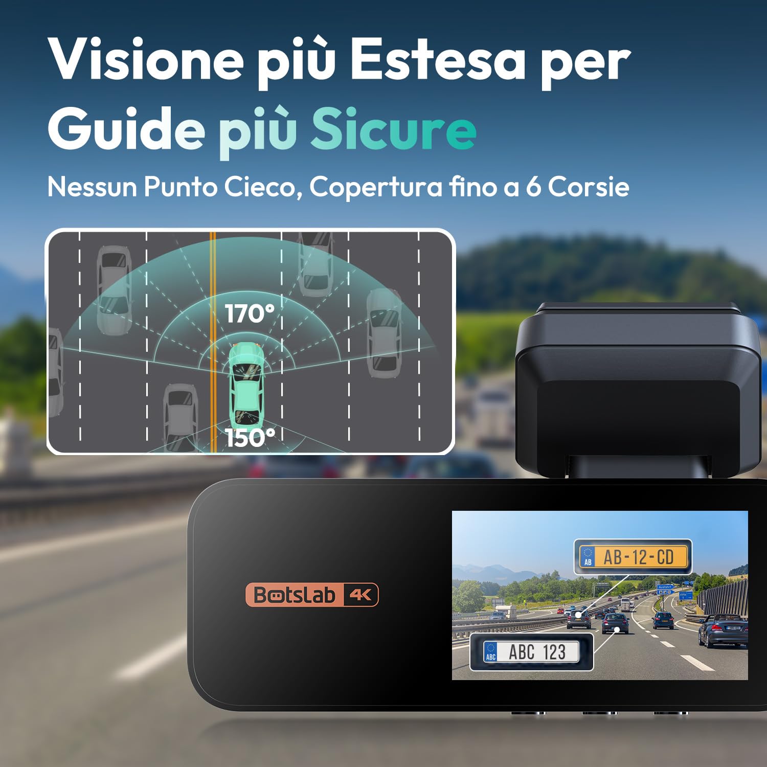 BOTSLAB 4K Dash Cam Auto Anteriore Posteriore 64GB