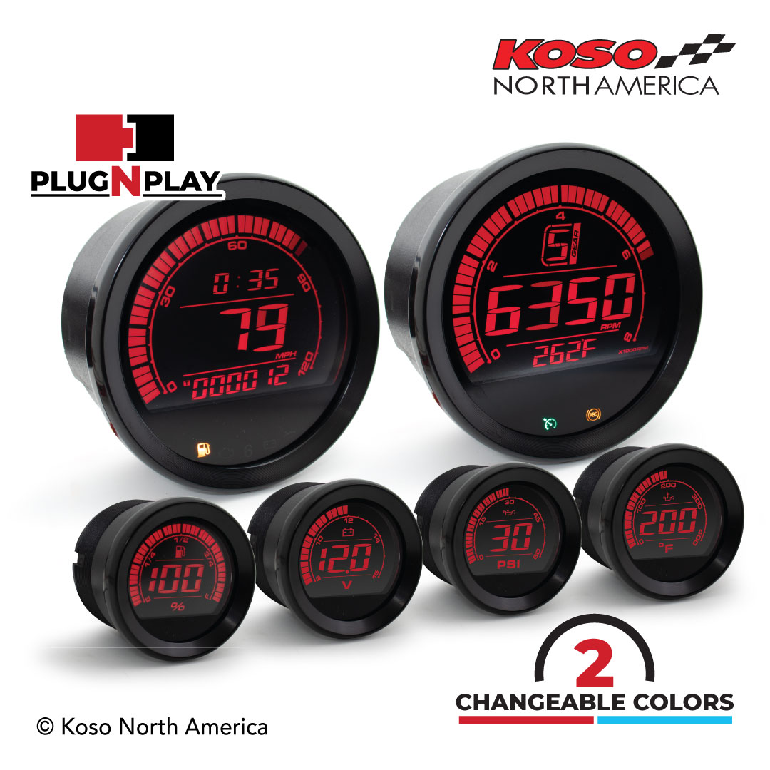 Koso HD-02 kit 6 strumenti ghiera nera per Harley
