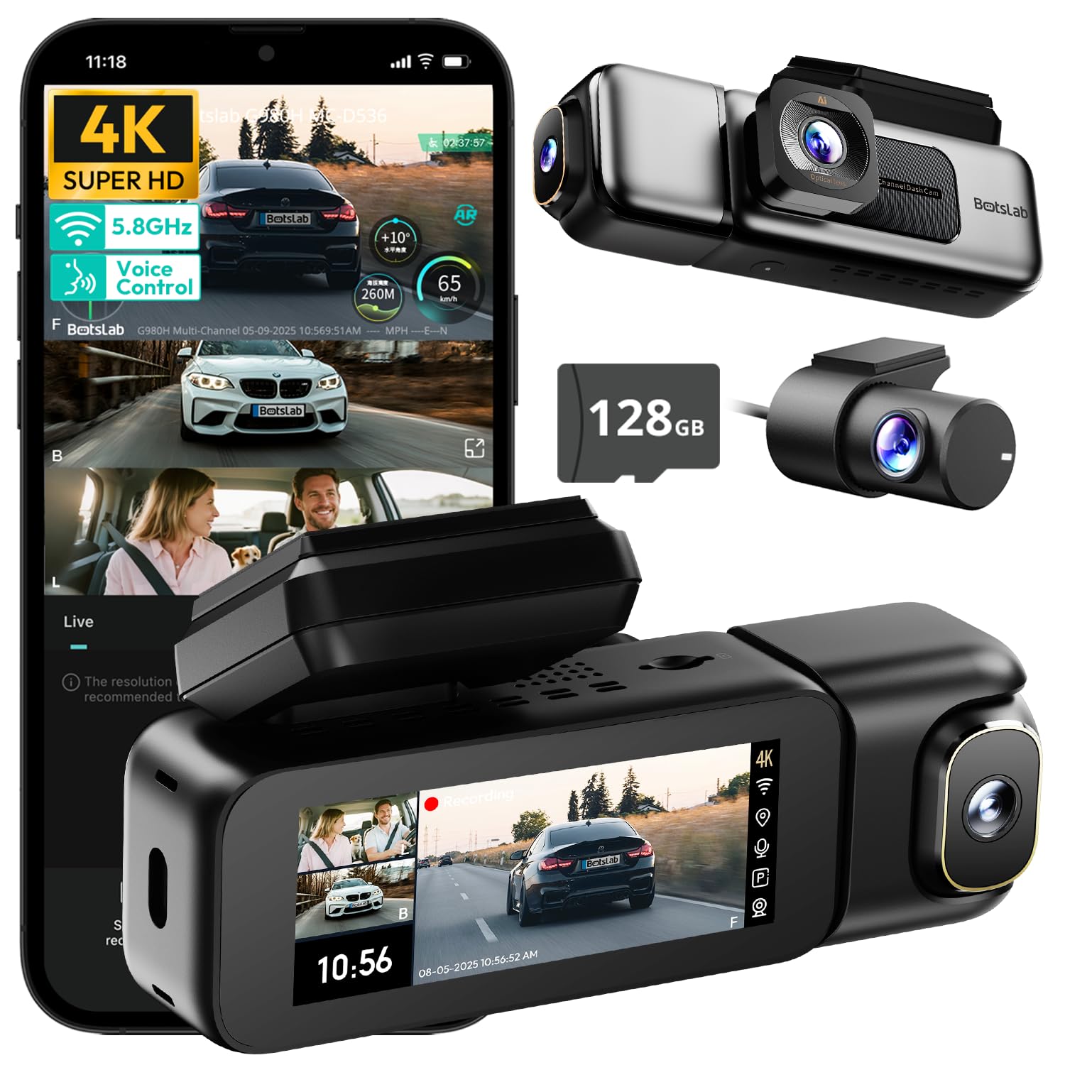 Botslab G980H dash cam 3 canali 4K controllo vocale