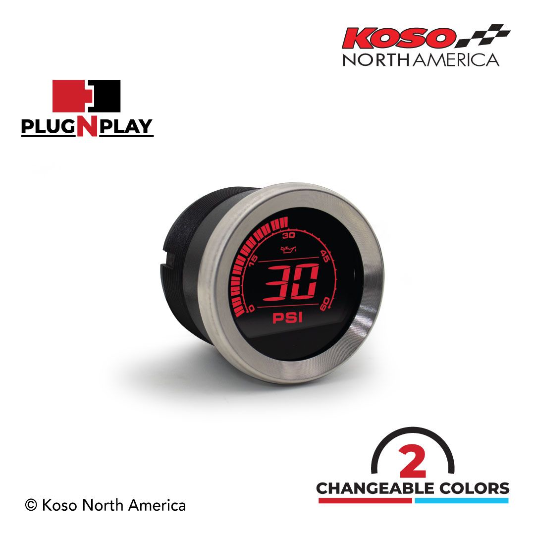 Koso HD-02P manometro olio Harley argento 0-60 PSI
