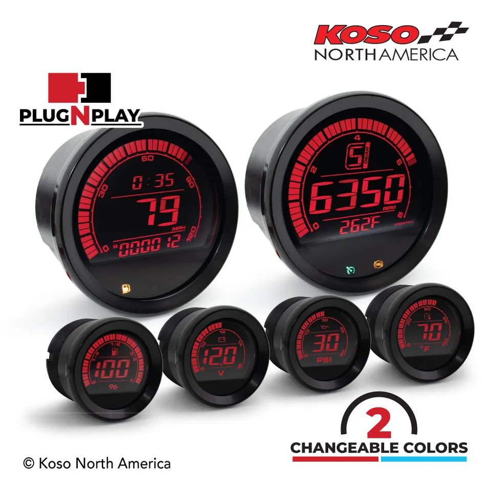 Koso HD-02 kit 6 strumenti ghiera nera per Harley