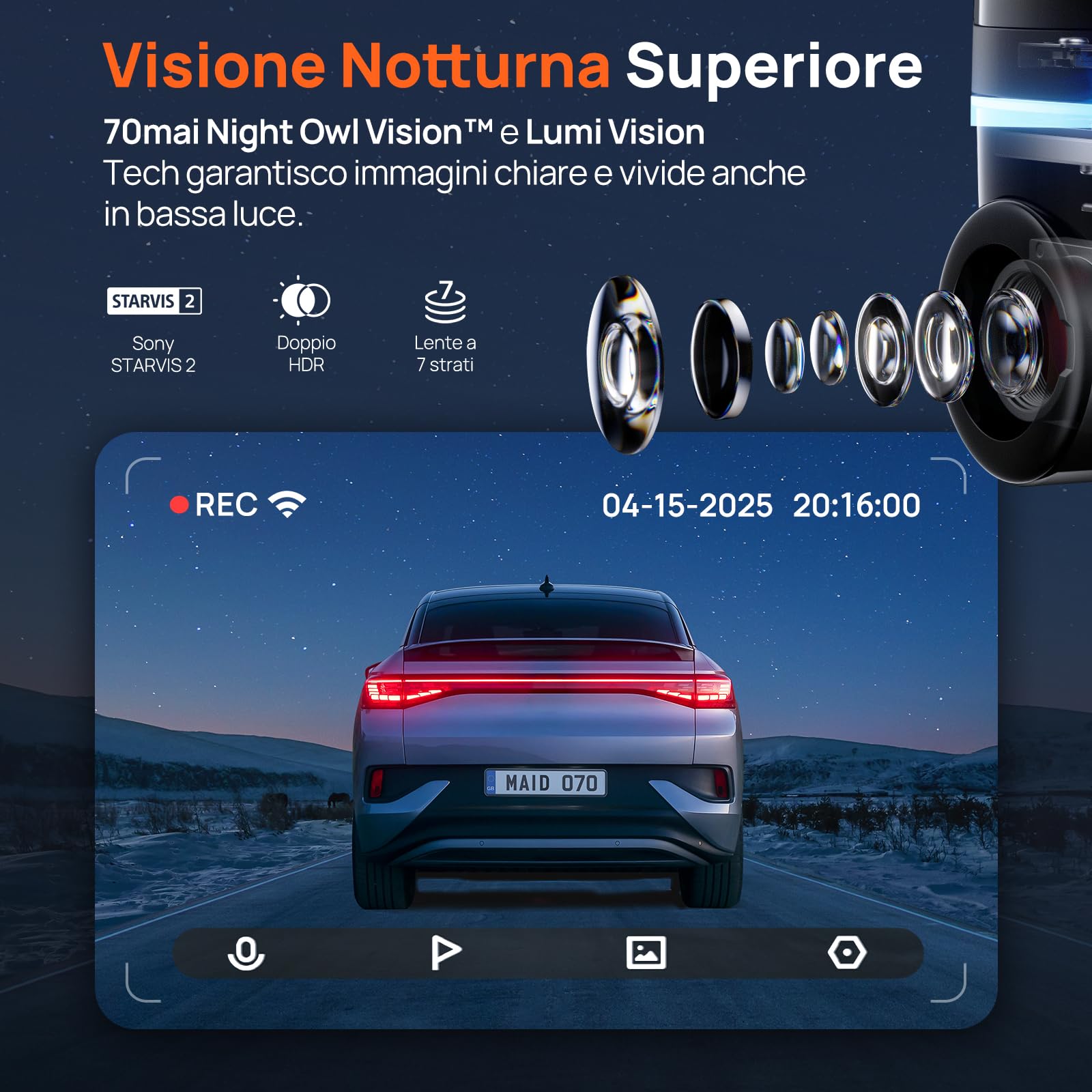 70mai 4K Omni dash cam auto dual 4K+1080P 360°