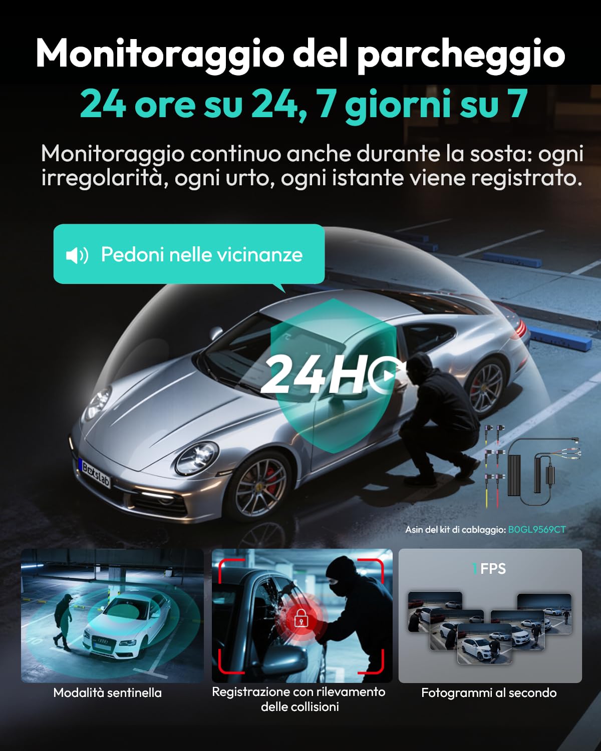 Botslab Dash Cam auto 4 canali 3K 360° con 128GB