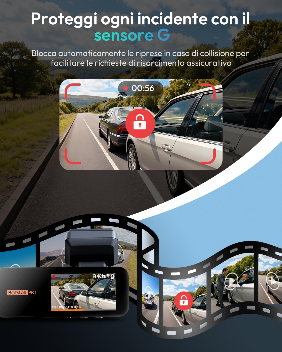 Botslab Dual dash cam auto anteriore posteriore 4K+2K ADAS