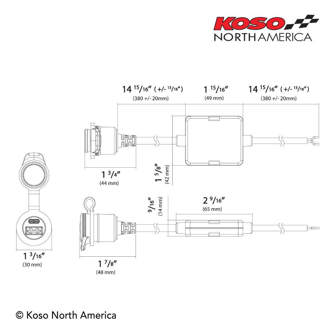 Koso Dual Port Charger caricatore USB moto C+A