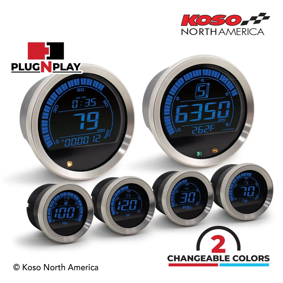 Koso HD-02 kit 6 strumenti ghiera argento Harley