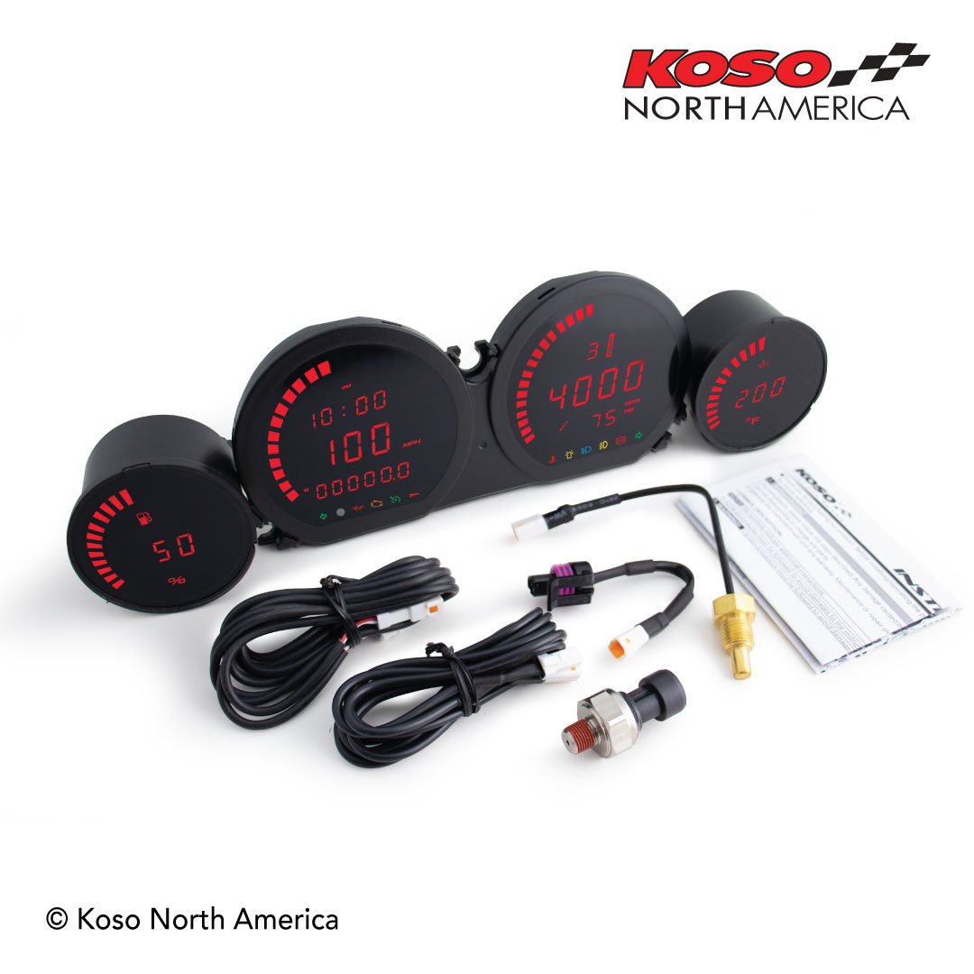 Koso HD-03L kit strumenti LED Harley 4 pezzi rosso