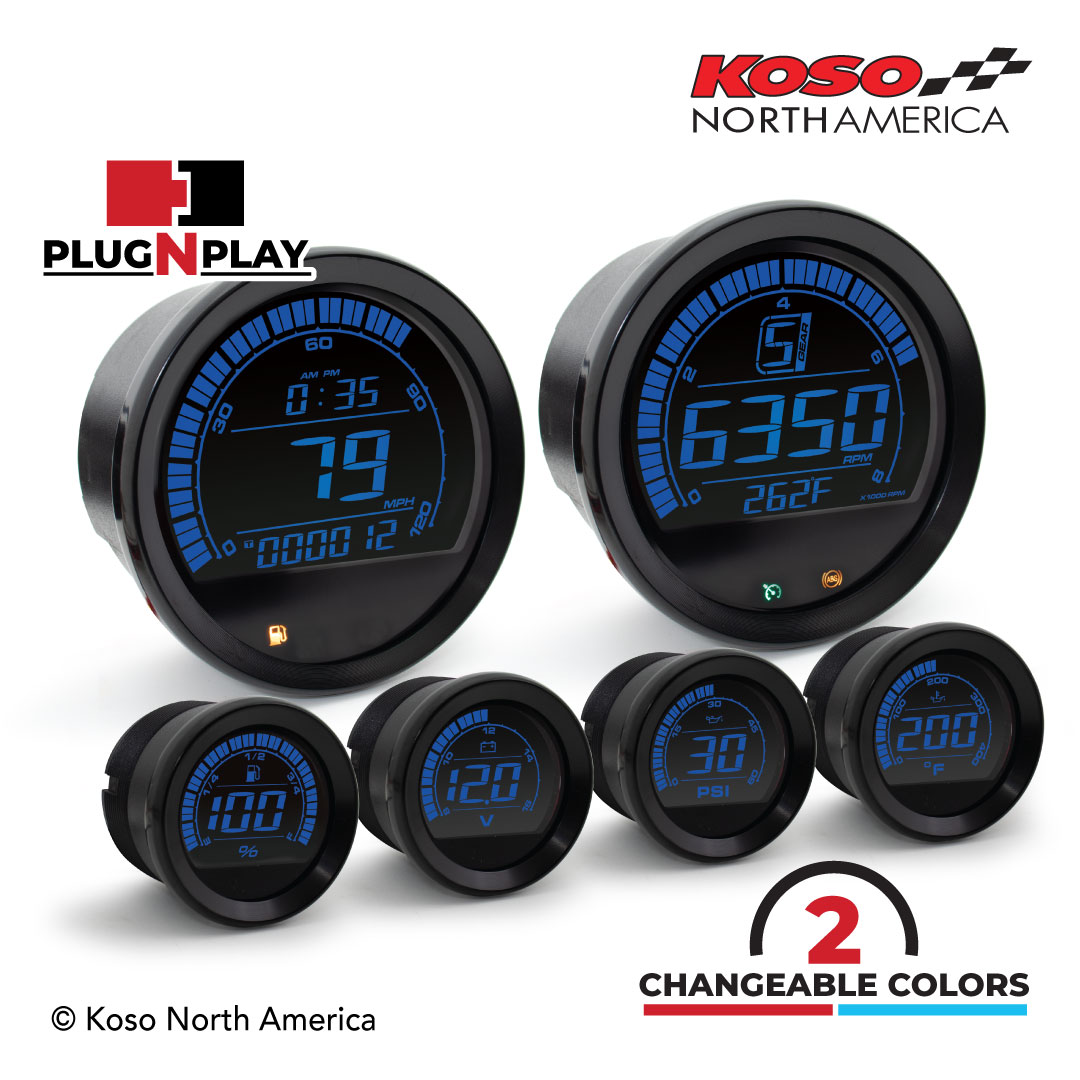 Koso HD-02 kit 6 strumenti ghiera nera per Harley