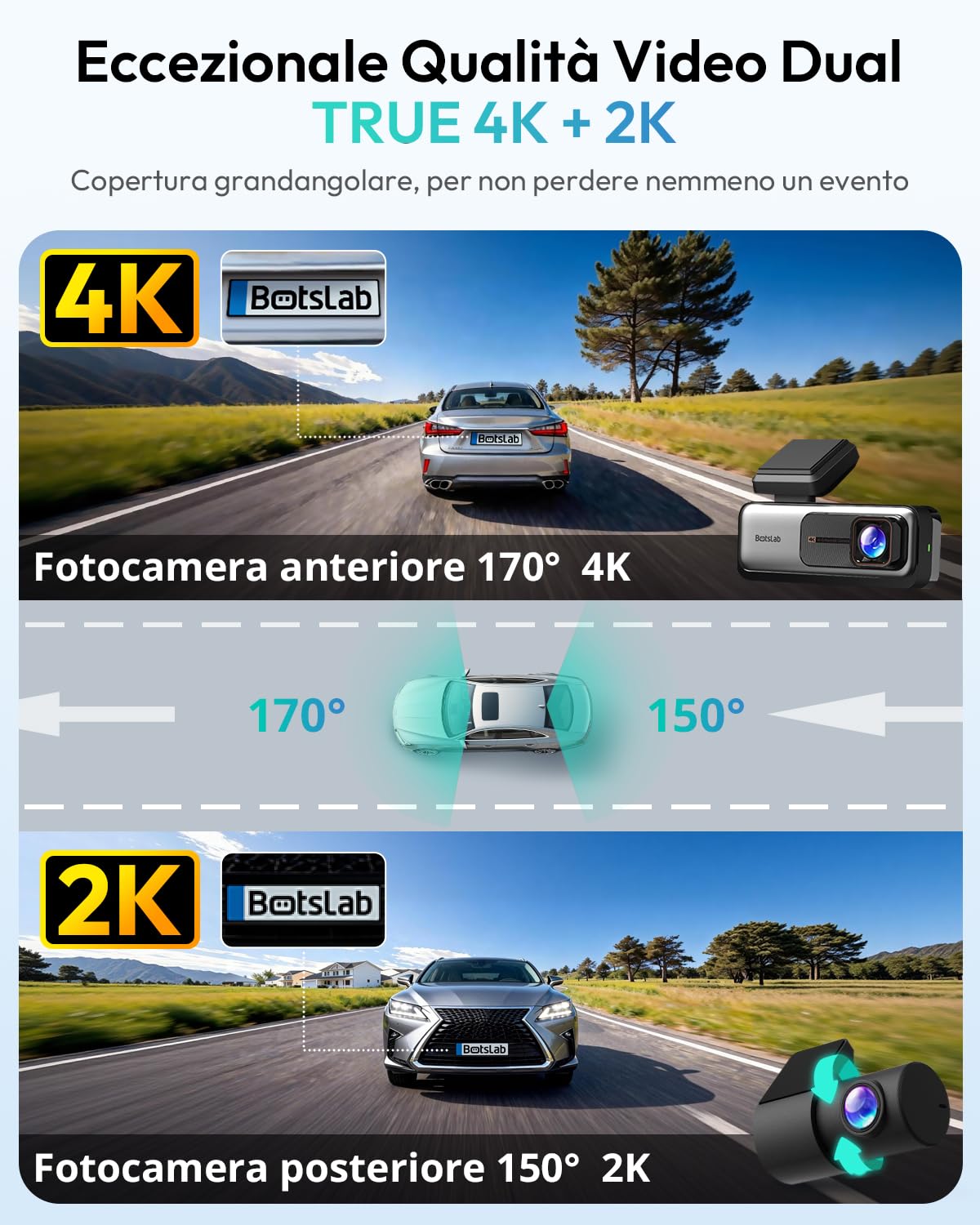 Botslab Dual dash cam auto anteriore posteriore 4K+2K ADAS