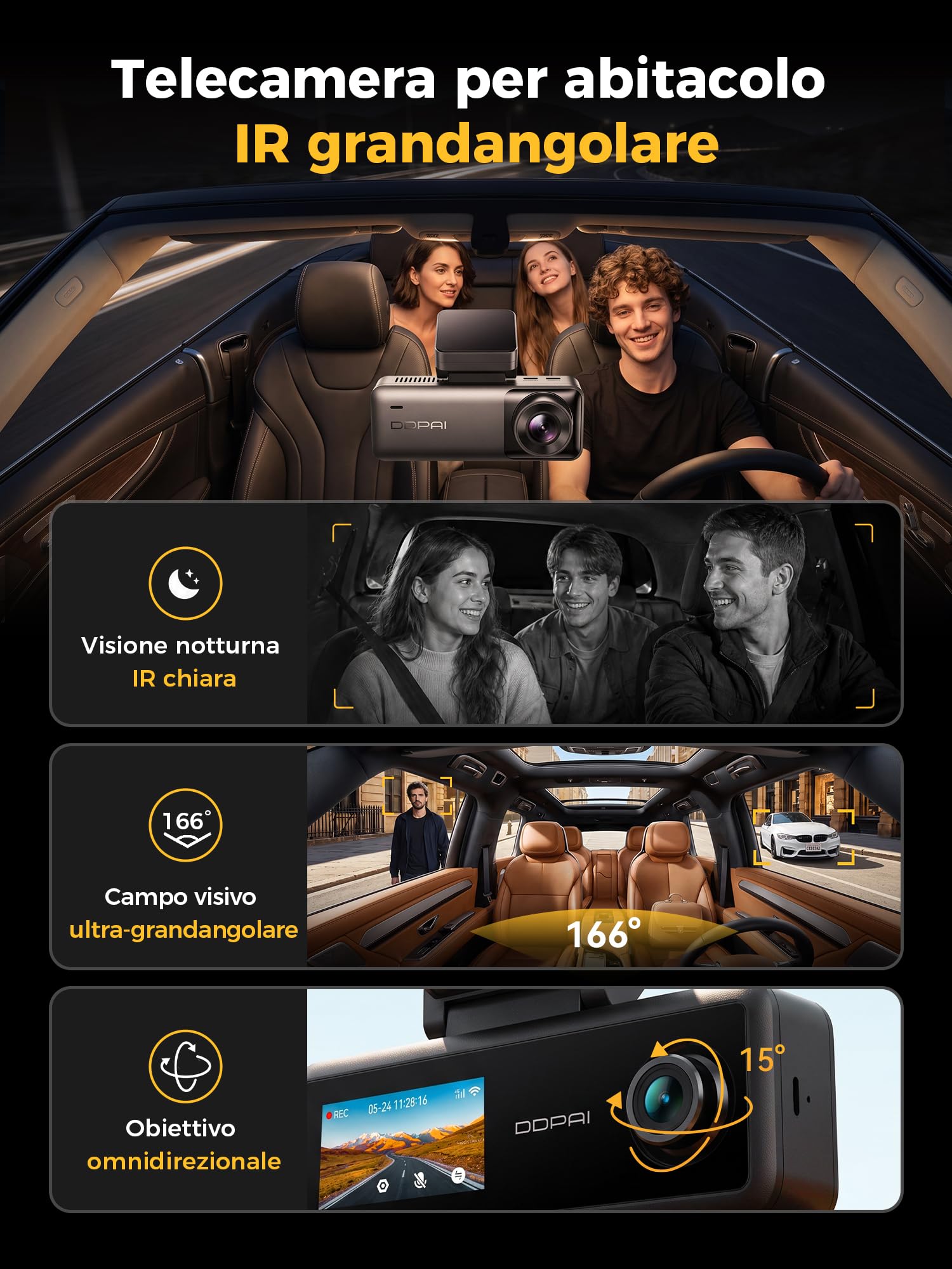 DDPAI N4T Pro Dashcam 3 Canali 4K 64GB GPS