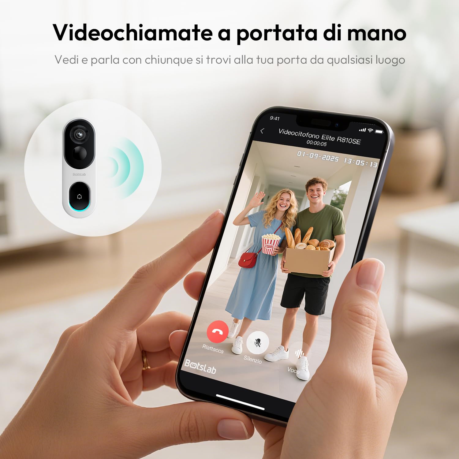 Botslab videocitofono WiFi 2K bianco IP66